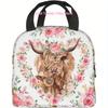 Hochlandkuh Rosa Blumig Isolierte Lunchtasche Kühltasche Tragetasche Wiederverwendbare Brotdose für Arbeit Büro Reisen Picknick