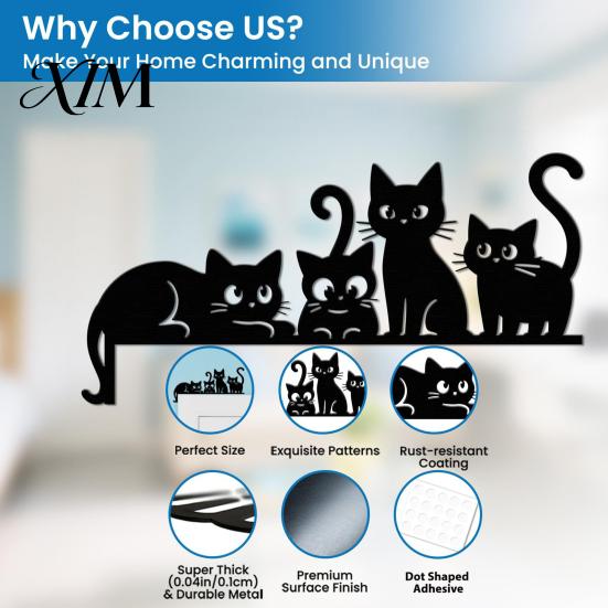 Modern Home Wall Decorations Metal Cat Door Topper, Cute Cats Frame Decor, Black Art, Iron Hangings Minimalist Decoration for Living Room Bedroom