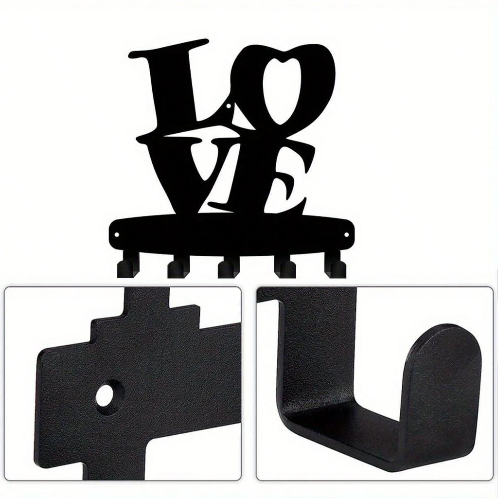 Bohemian Heart Metal Key Holder Wall Mounted Organizer Black Art Decor