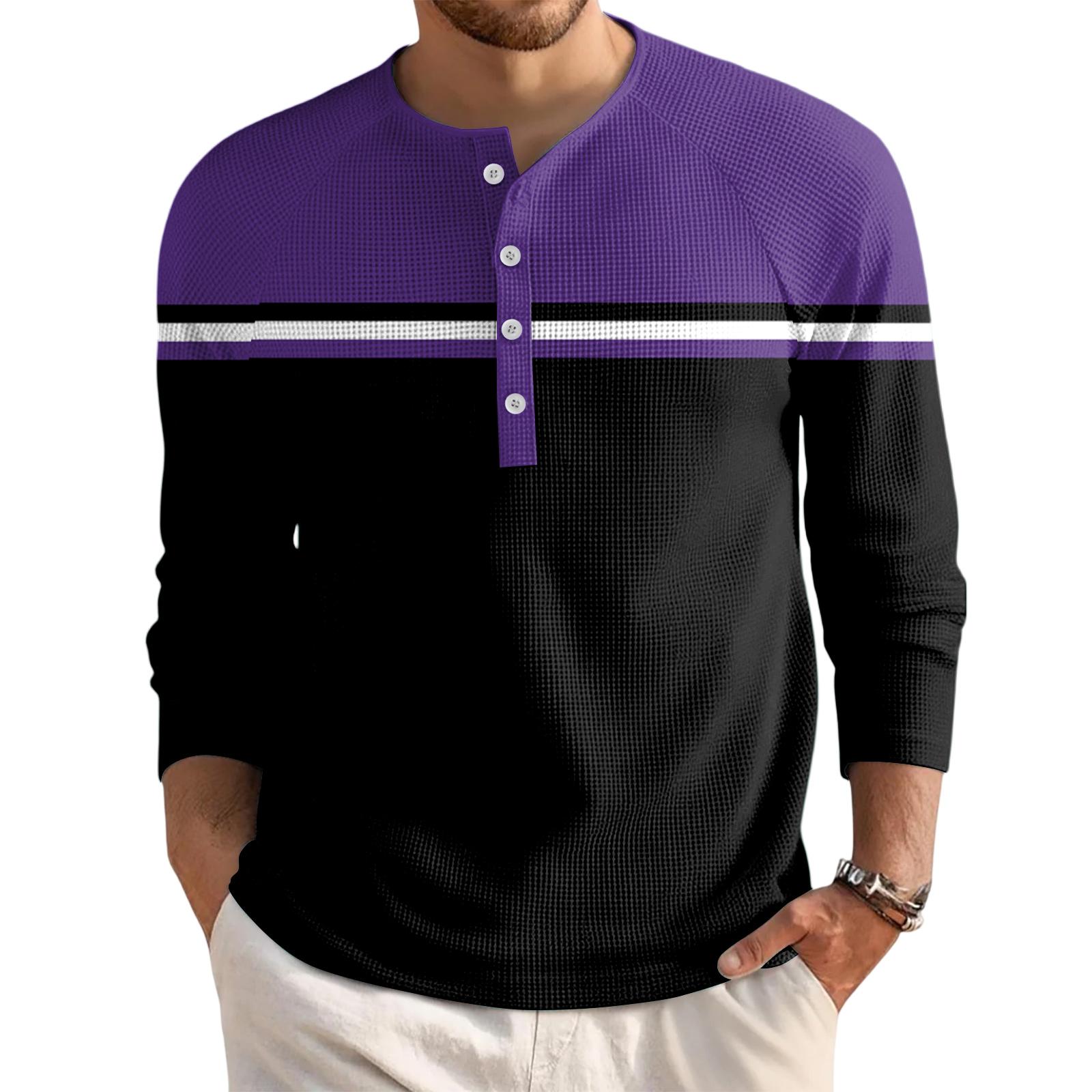 

Мужской свободный повседневный топ с длинным рукавом и воротником на пуговицах XL чёрный