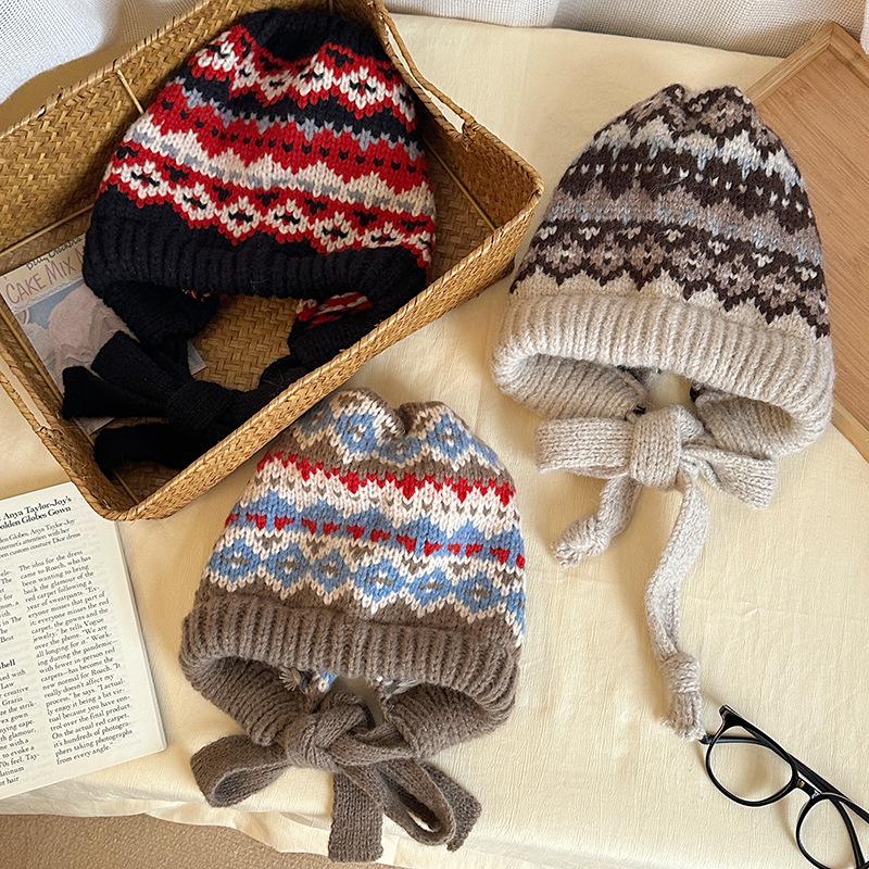 Luochi Fair Isle Knit Hat – Stylish, Adjustable, Warm Wool Hat for Autumn & Winter