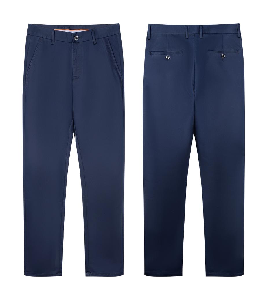 Diagonal mid waist business casual pants for men, solid color simple straight leg pants