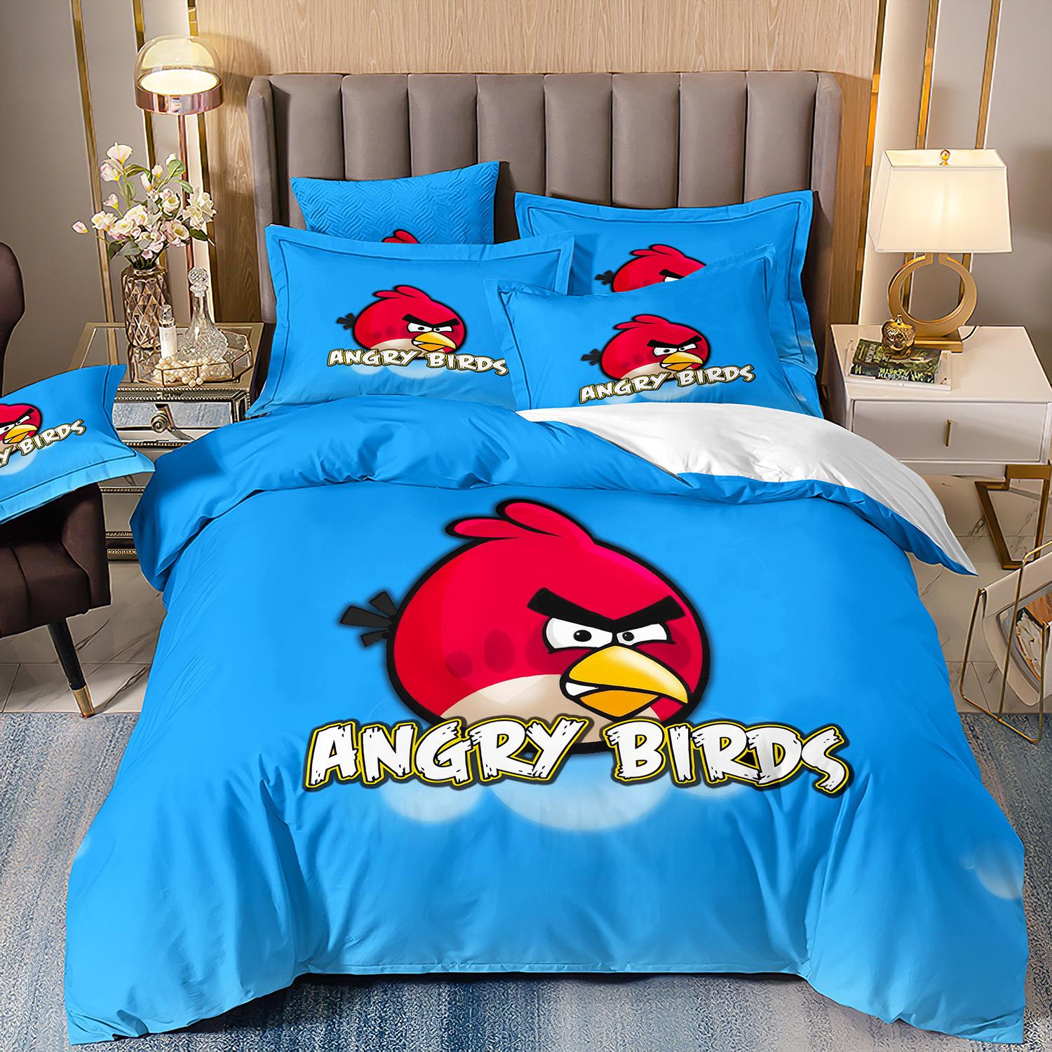 

3D-друкована постільна білизна з мотивами Angry Birds, комплект ковдр з трьох або чотирьох предметів для дітей з мультфільмами cover 173 * 218 and 50 * 75 * 1