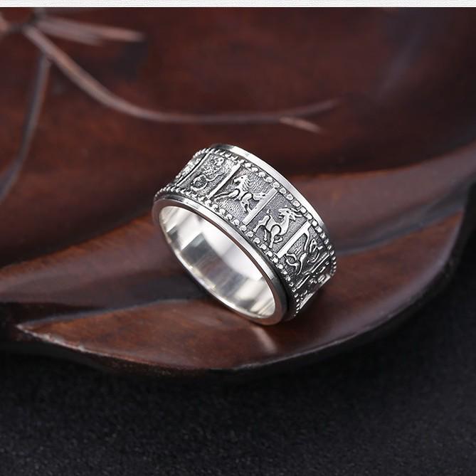 Bague Roue Tournante Zodiac S925 Argent Sterling - Design Doigt Index Unisexe