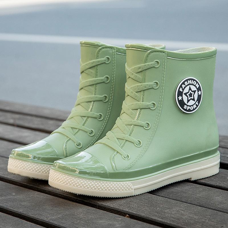Fashion short tube women's waterproof shoes rain shoes student trend rubber shoes velvet warm non-slip rain boots women