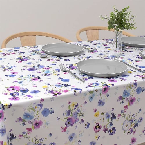 STYLE Decor Tablecloth, 100% Cotton, Stylish Rectangular, Nordic Style, 120x150cm, Standard, Floral Print, Blue, Pansy, W4701000