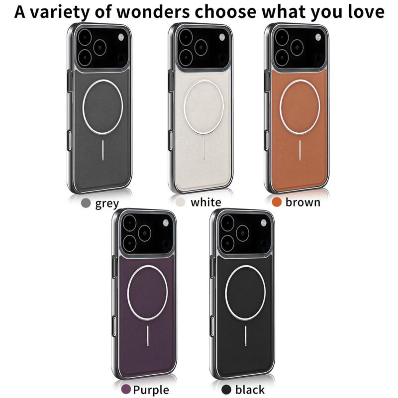 Brown Leather Magnetic Charging Phone Case For iPhone 17 12 13 14 15 16 Pro Max Air Luxury Plating Ultra Thin Shockproof Cover