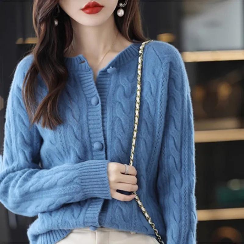 Cashmere Sweater for Women Autumn and Winter Knitted Cardigan for Women Loose Fitting Woolen Sweater Lapel Jacket Camel