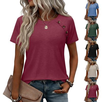 Women's Fashionable Casual Patchwork Cross Button Decoration Loose Short-Sleeved T-Shirt Top