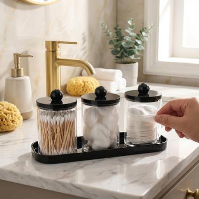 3er Pack Qtip-Halter für Badezimmer, Wattepadhalter mit Ablage, Apothekergläser Badezimmer-Organizer und Aufbewahrungsbox Badezimmerglas