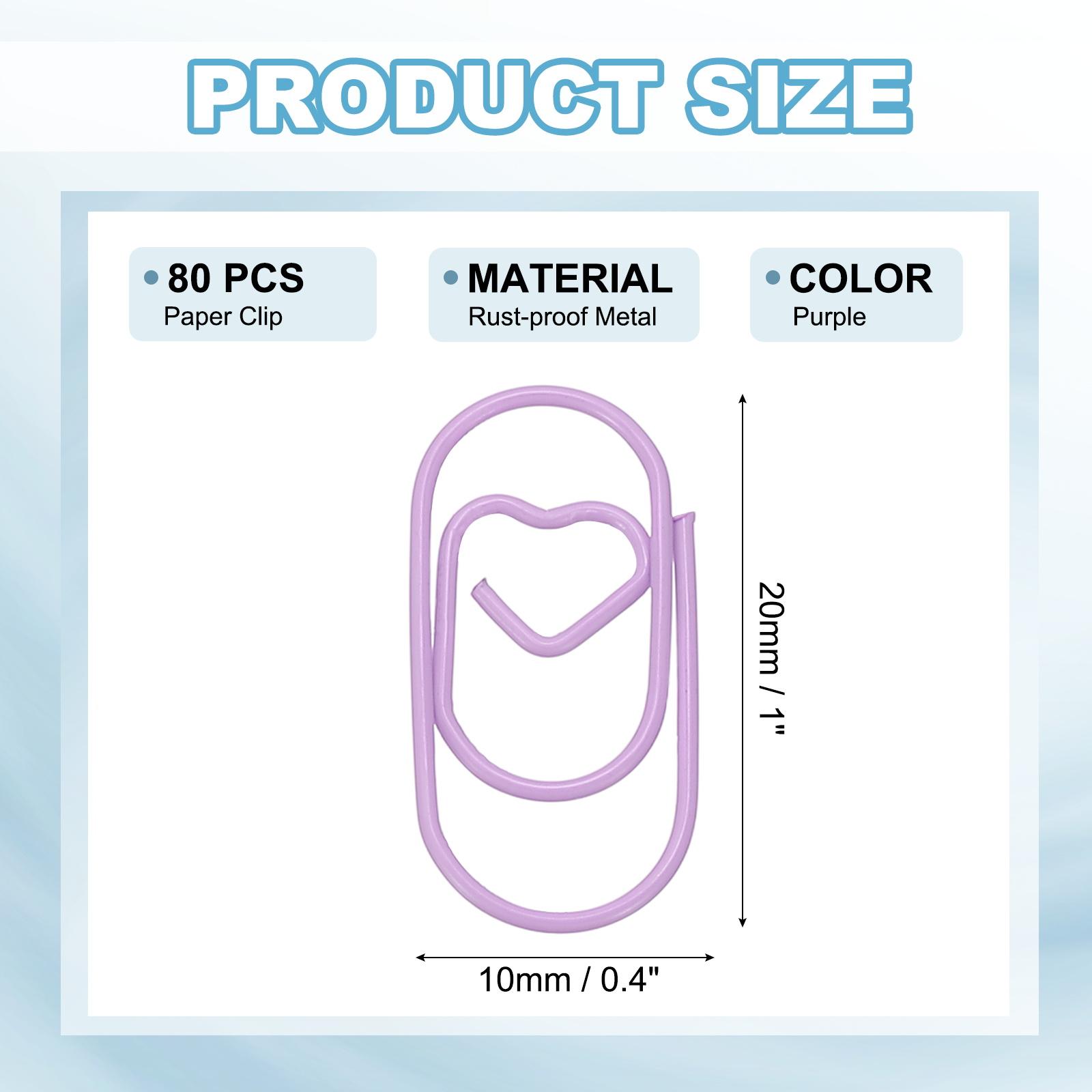 

80Pcs Mini Metal Heart Paper Clip Rust-proof Durable Small Cute Bulk for Office Supplies Document Organization Binder Bookmarks фіолетовий