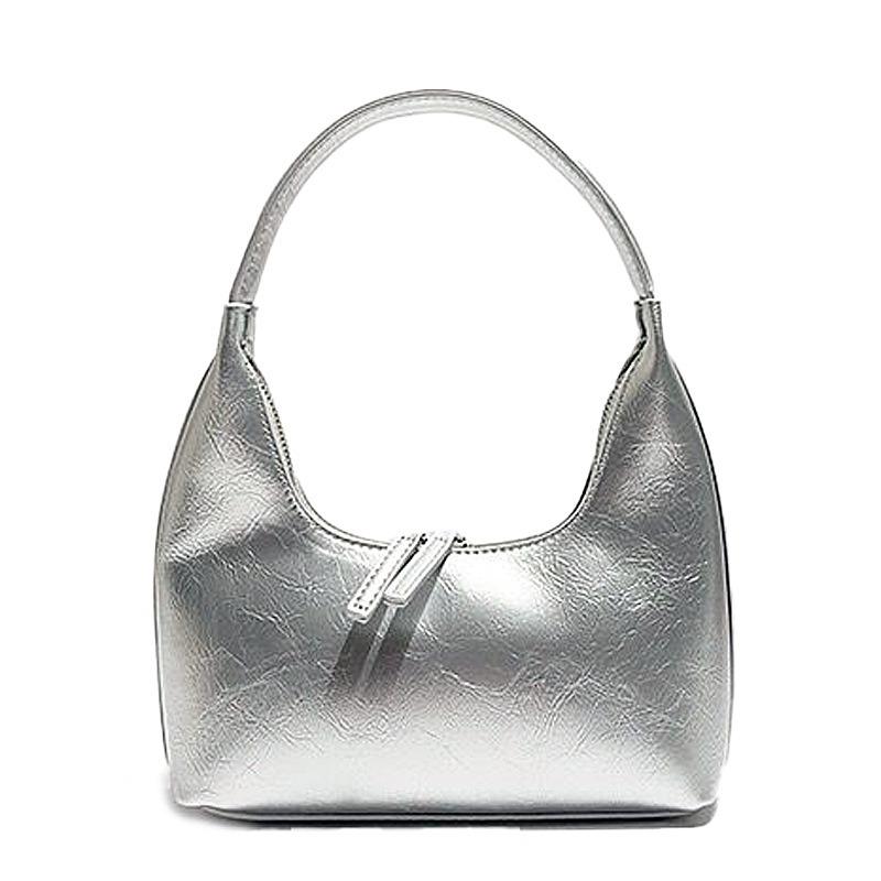 Bags niche armpit bags women's summer silver texture shoulder bags handbags versatile