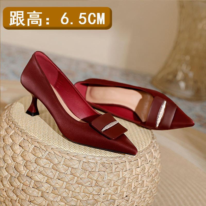 French high heels women's thin heels 2025 new red wedding shoes spring pointed small heels temperament shallow mouth single shoes