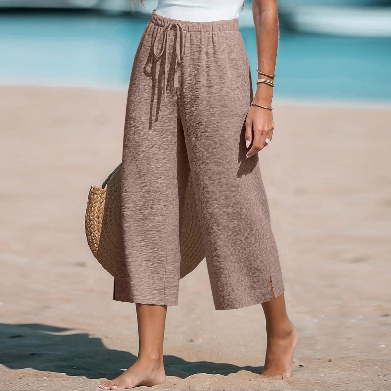 Women s Loose Straight Drawstring Pocket Pants Casual Pants M розовый
