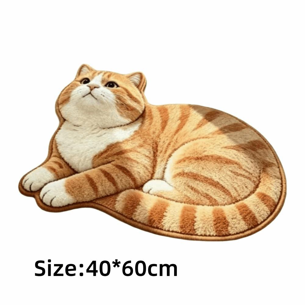 2D Printed Cat Shape Floor Mat Crystal Velvet Bedside Carpet Animal Area Rug Bathroom Floor