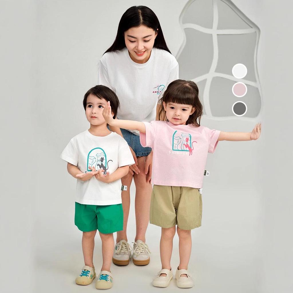 Tongbei Kids' 2024 Summer Korean Style Family T-Shirt - Simple Solid Color for Parent-Child Outfits