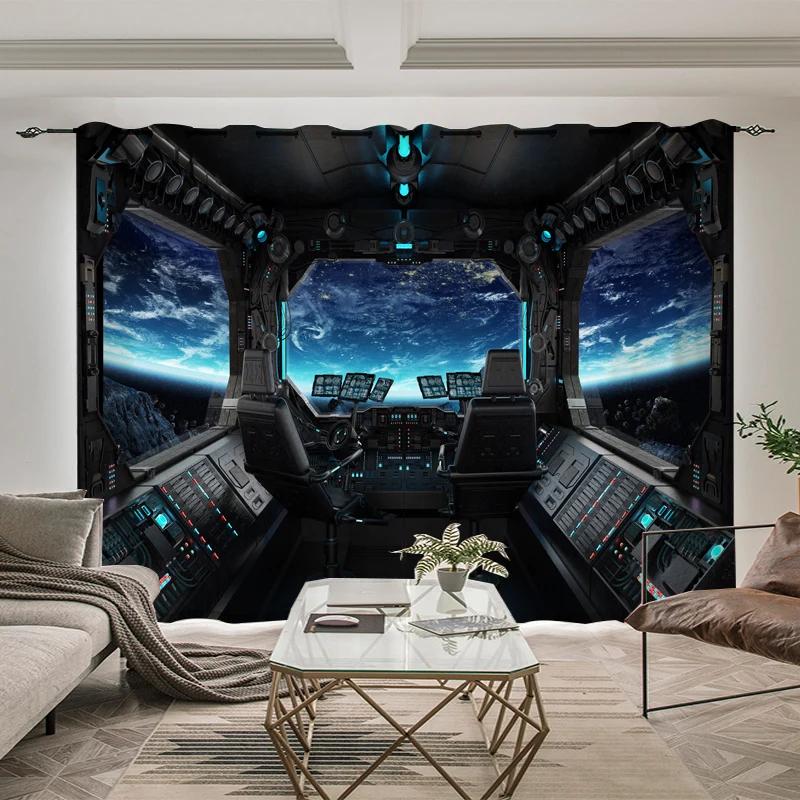 Outer Space Astronaut Pattern High Blackout Curtains Whale Planet Sci-Fi Indoor Shading Drape Children Bedroom Curtain New Style