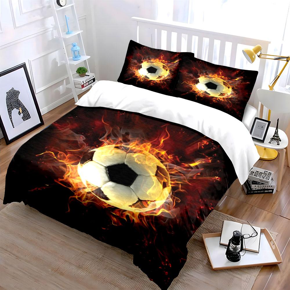 Flaming soccer ball design. Bedding sets Duvet cover sets Duvet covers Pillowcases(1 * Duvet Cover 2 * Pillowcases without duvet insert)