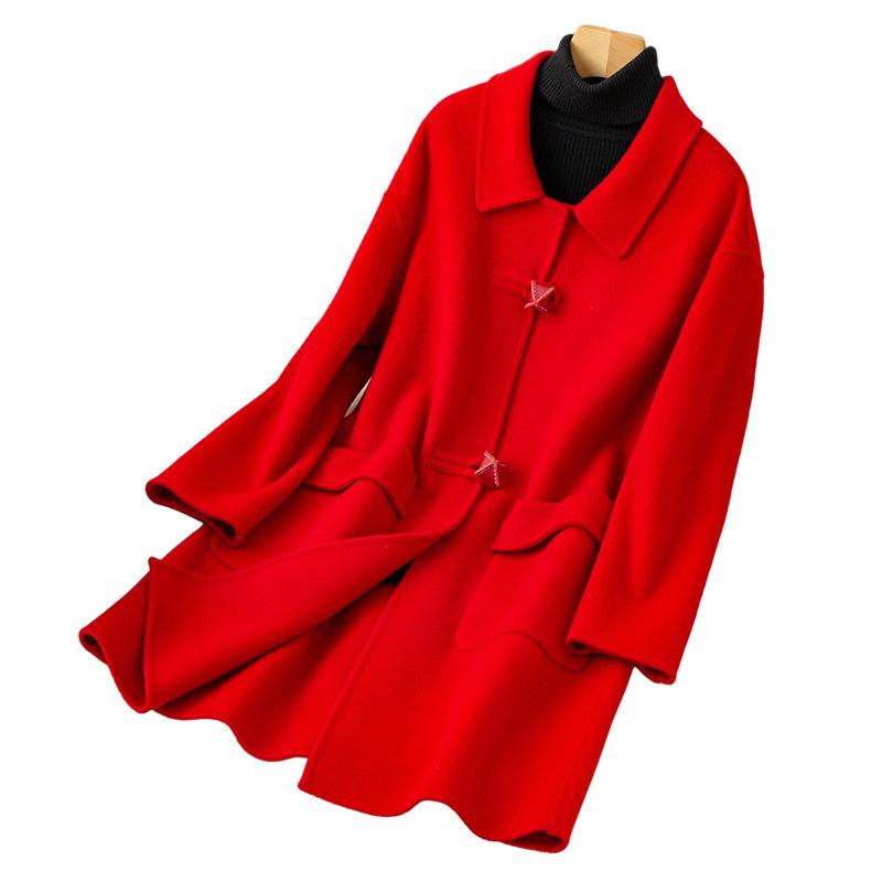 New Autumn/Winter Double-Faced 100% Wool Coat with Peter Pan Collar - Mid-Length, Loose Fit, Fashionable Temperament Overcoat