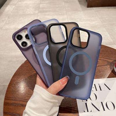 Support Magsafe Charging Phone Case For Iphone 14 12 11 13 Pro Max 14 Plus Metal Camera Hybrid Hard &Soft Half Clear Cover