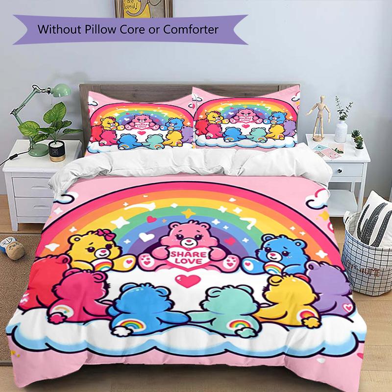 3pcs Duvet Cover Set (1*Duvet Cover + 2*Pillowcase, Without Core), Care Bears Print Bedding Set, Bedroom Decor, All‑Season, Birthday Gift