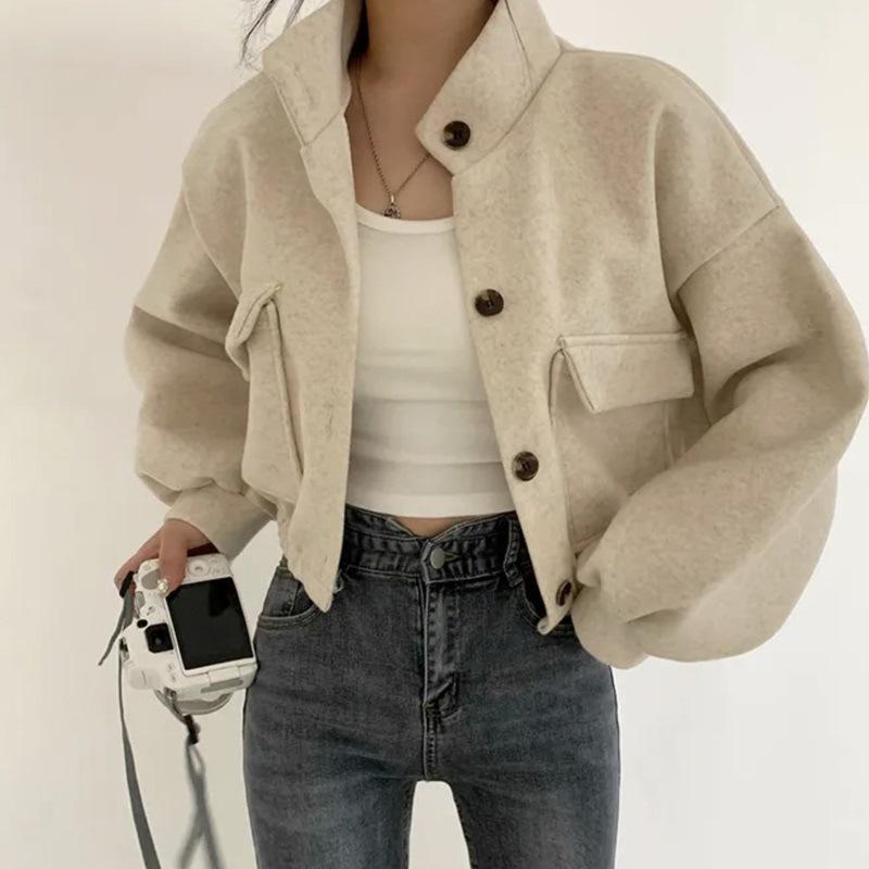 Trendy Korean Stand-Up Collar Woolen Coat: Autumn/Winter Loose Fit for Women