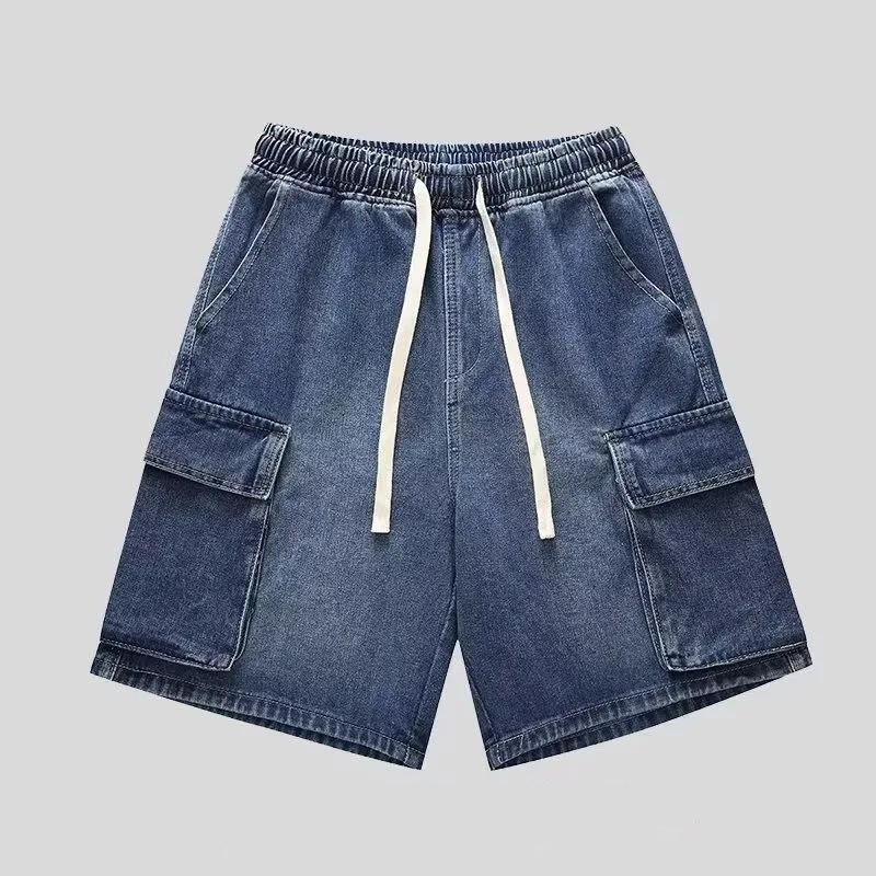 

Youth Summer Vintage Casual Multi-Pocket Jeans Teenage Loose Workwear Five Pants XS темно-синього кольору