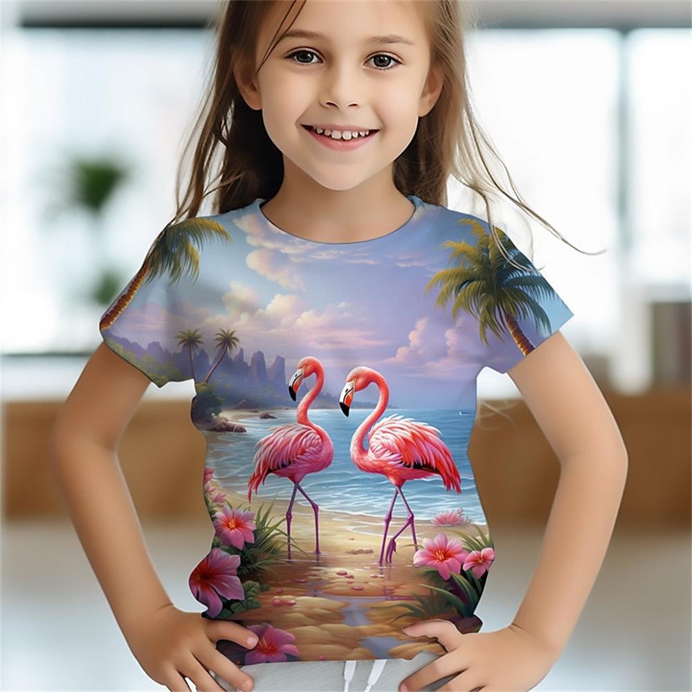 Cocor cu coroană roșie Imprimare 3D Tricouri de fete Cadou pentru copii Tricou cu animal pentru fete Mânecă scurtă Top casual Îmbrăcăminte pentru copii