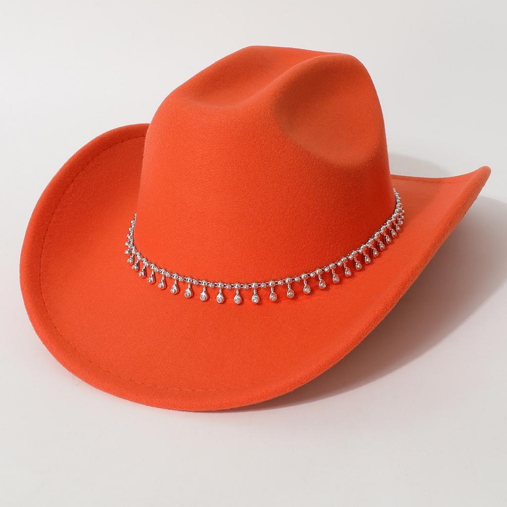 Women's Unisex Western Cowboy Hat with 3D Round Gems, Rhinestones, Rivets, and Chain Decorations, Wedding Party Hat