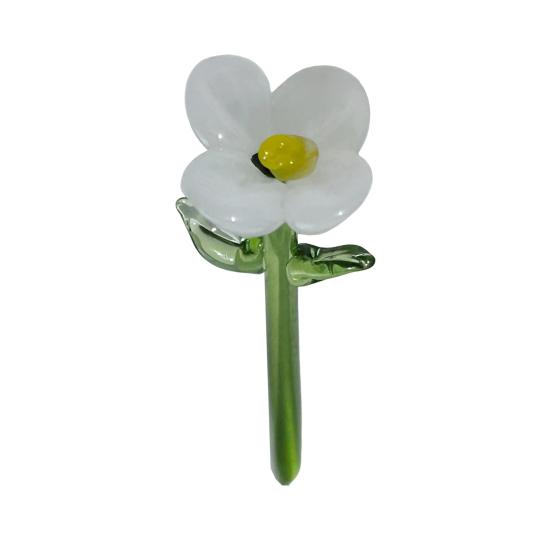 Hand Blown Mini Glass Flower Figurine Collectible Miniature Faux Crystal Flower Ornaments for Mothers Day Birthday Table Centerpiece DIY Craft