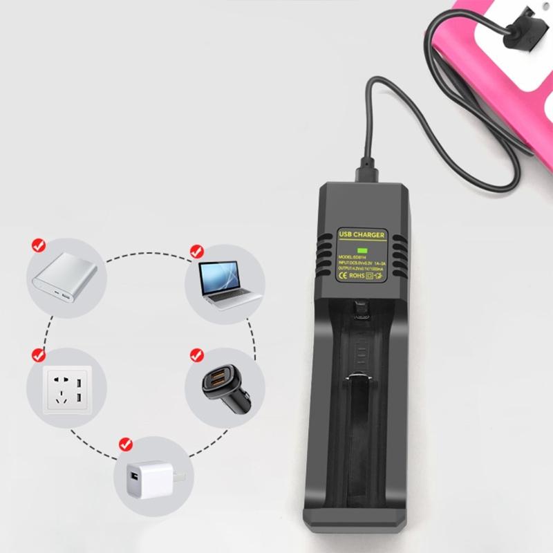 USB-Akkuladegerät 1-Kanal-Ladeadapter mit LED-Anzeige für 4,2V 3,7V 18650 14500 16340 Akkus