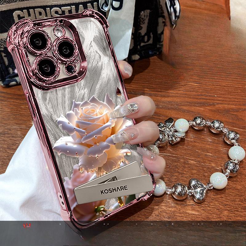 Crystal Rose Suitable for Iphone16 IPhone Case 15 High-end Sense 14promax Electroplated Flash Powder 13 Transparent