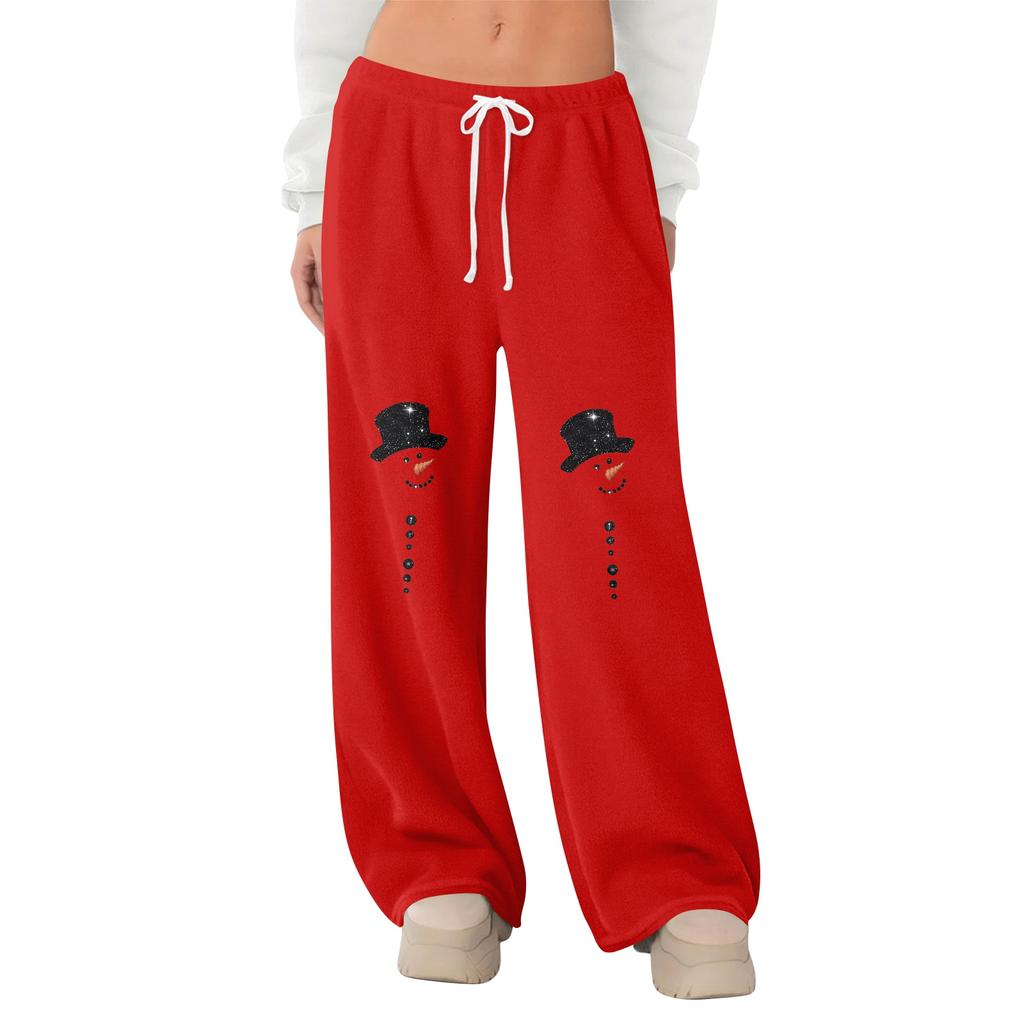 Women's Fleece Wide Leg Elastic Waist Drawstring Loose Pants Drawstring Pajama Pants Sleepwear Trousers