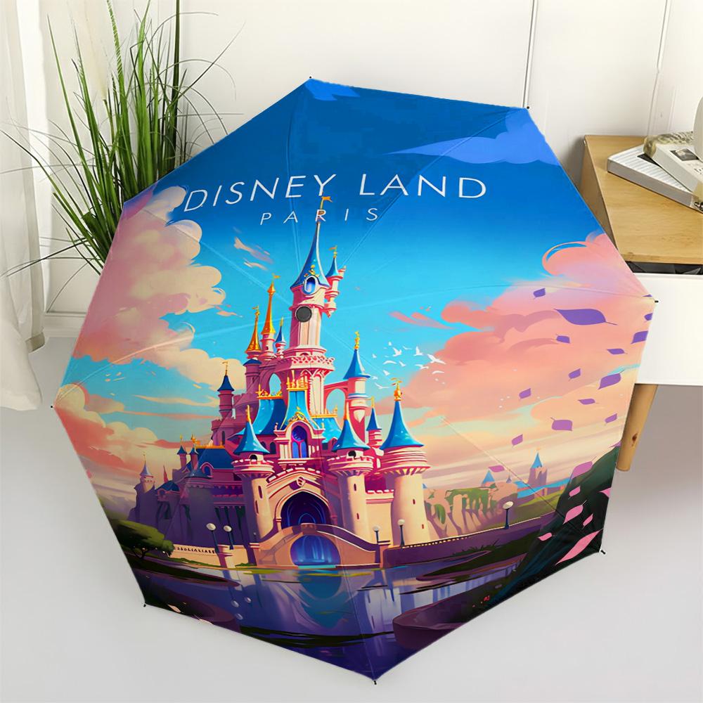 

Disney Disneyland Paris Castle Fantasy Art Print Automatic Folding Umbrella, Windproof Waterproof Travel Umbrella for Kids Adult (as the picture,Iron&8K)