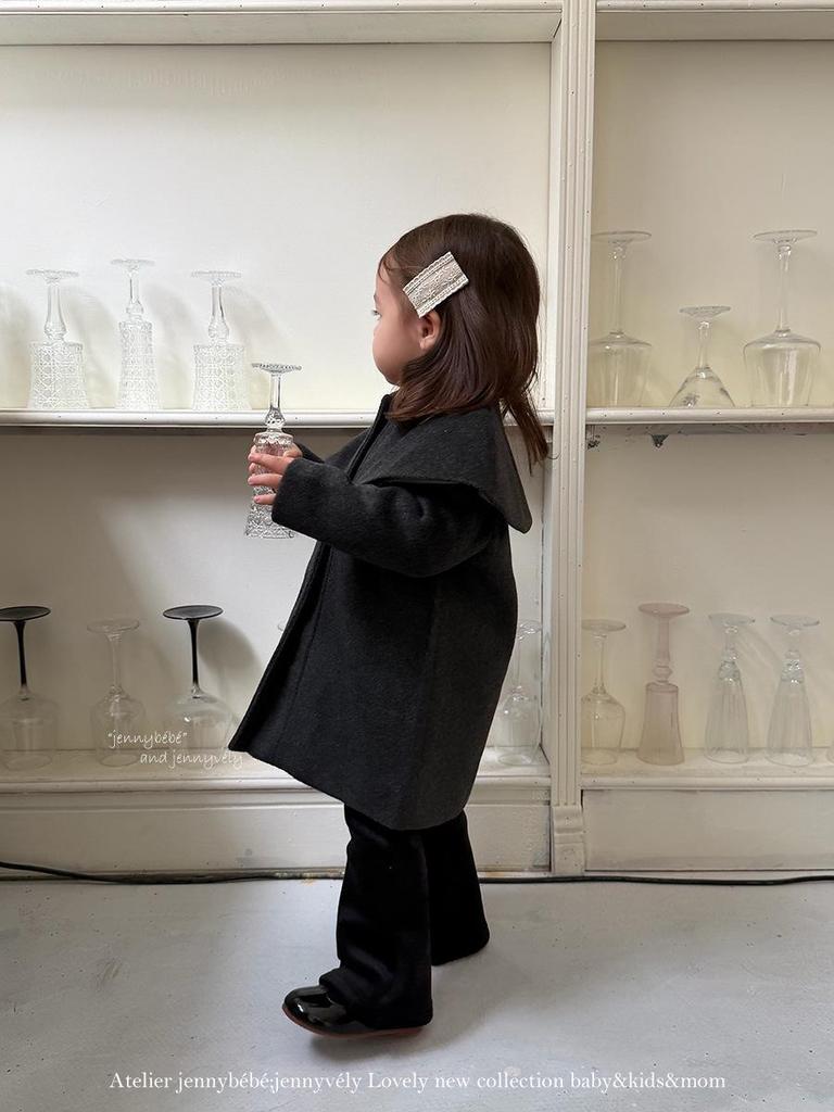 Jennybebe Girls' Elegant Woolen Winter Coat - Korean & British Style Shawl Design