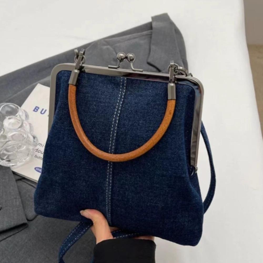 Portable Vintage Style Women Handbag Versatile Navy Blue Designer Shoulder Bag Lady‘s Denim Purses Fashionable Crossbody Bags