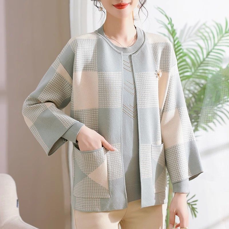 2pcs Fall Winter Women's Knitted Tops Set Plus Size Knitted Cardigan Pullover Sweater Two-Piece Set Open-front Cardigan Jacket Knitted Sweater Outfits