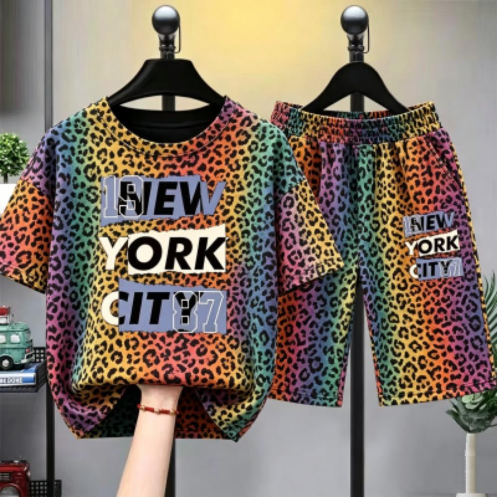 

Fashion Colorful Zebra Stripe Letter Printed Men s T-shirt and Shorts 2 Piece Set Summer Home Outdoor Casual Outfit for Men s and Women s T-shirt Set XXS