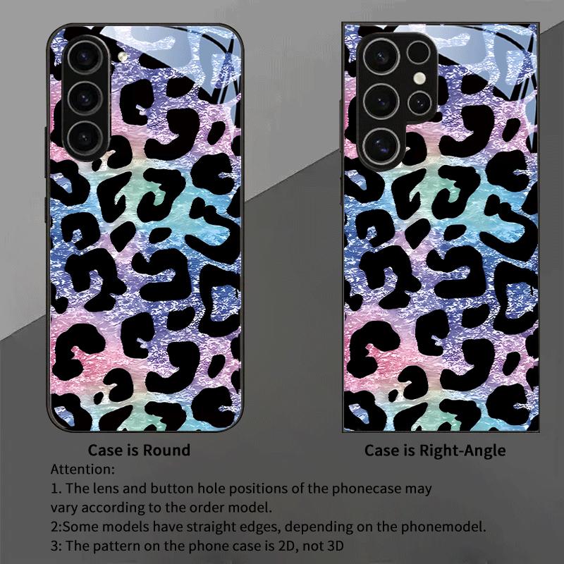 Leopard Print Gradient Tempered Glass Phone Case Suitable for Samsung Galaxy S26 S25 S24 S22 S21 S20 FE/Ultra/Plus Anti Drop