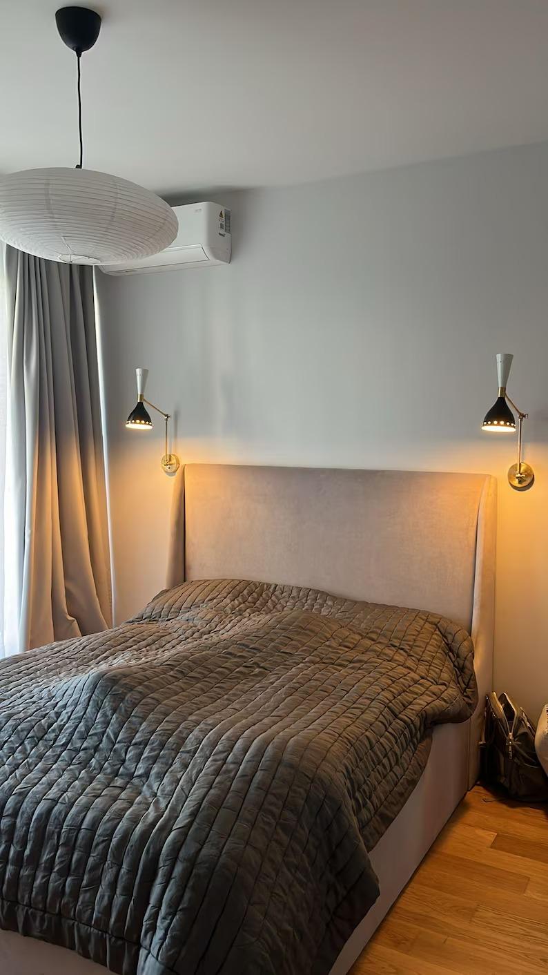 

Mid-Century Italian Stilnovo Diabolo Sconce Pair: Brass Bedside Lamp