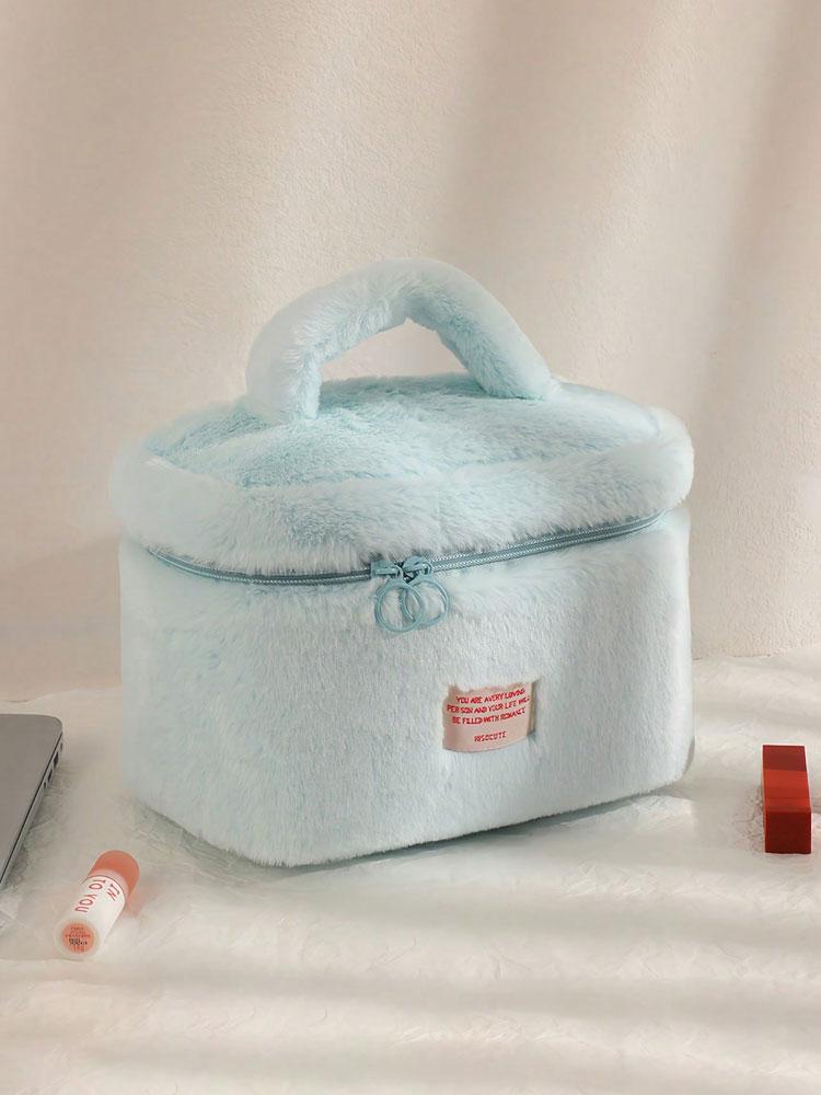 1PC Simple Pure Color Plush Makeup Bag Korean Portable Bag High Appearance Level Large Capacity Wash Bag for Women