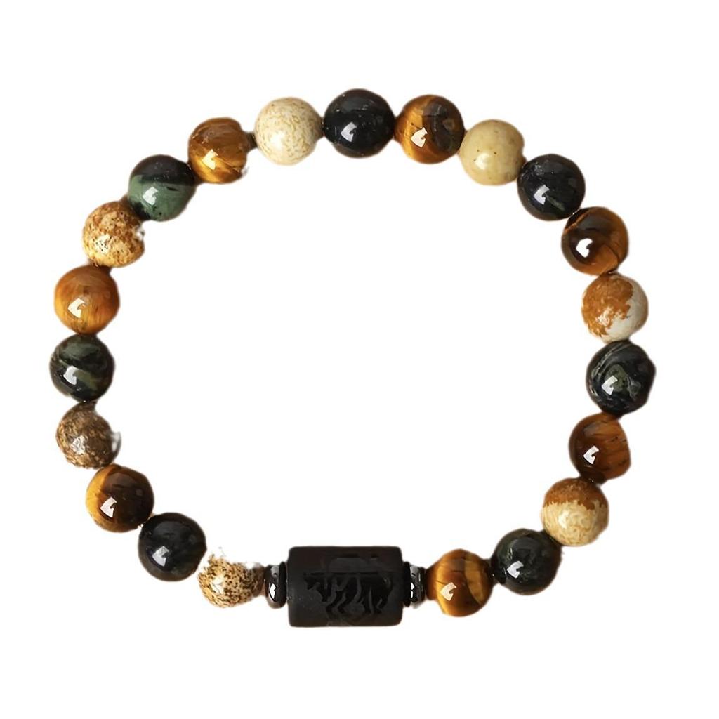 Bracelet Œil de Tigre & Pierre Image Douze Constellations