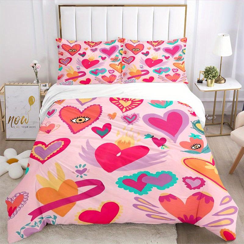 3pcs Heart Print Bedding Set, Ideal for Home Use, Suitable for Bedroom Decor (1*Duvet Cover + 1/2*Pillowcases, No Core) Yy250821220