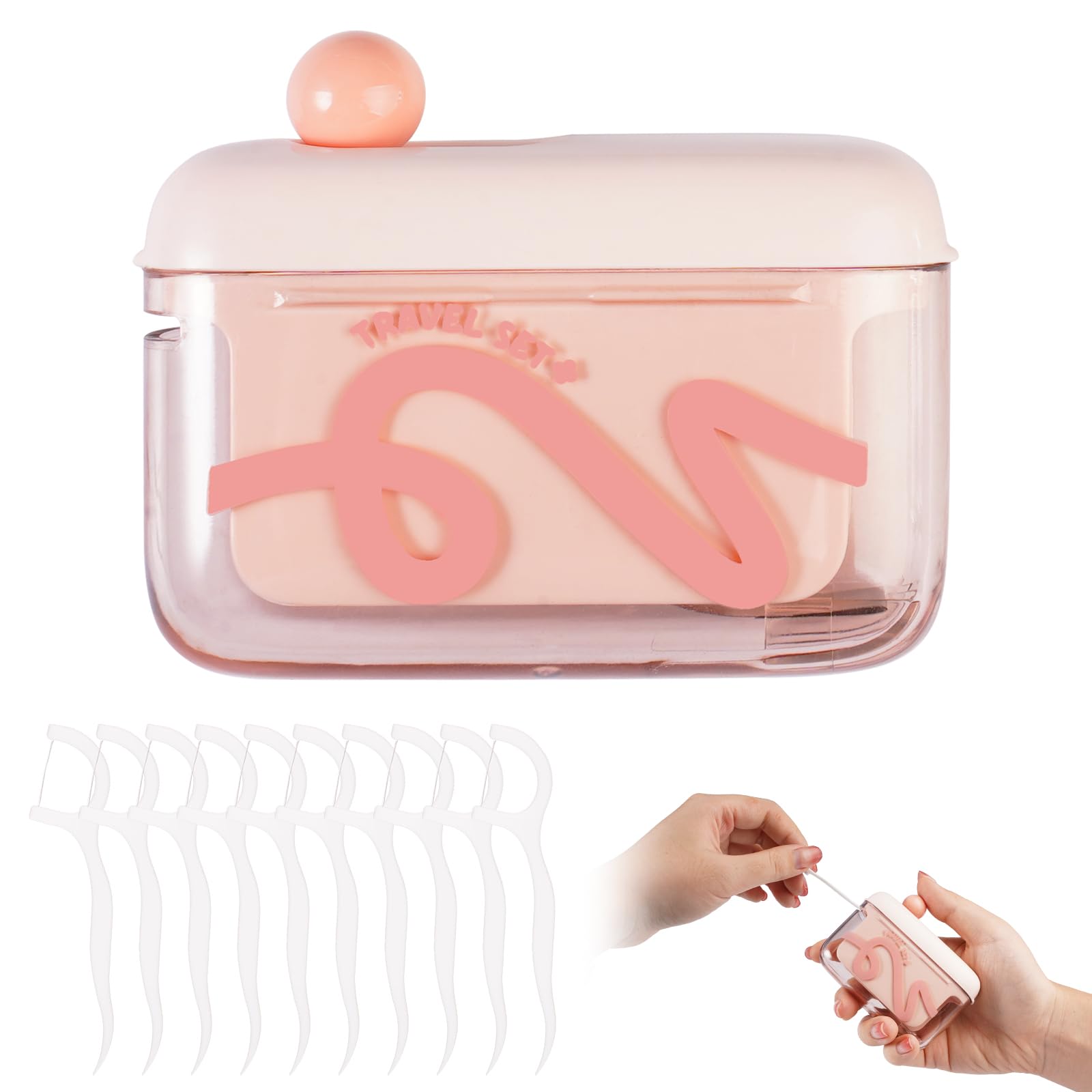 

Travel Floss Picks Dispenser,Automatic Pop-up Floss Pick Holder Case,Refillable Floss Organizer for Purse,Hygienic Dental Floss Storage Box with 50PCS рожевий
