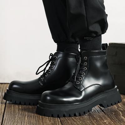 British Style Men Casual Original Leather Boots Black Trendy Platform Shoes Cowboy Ankle Boot Spring Autumn Motorcycle Botas Man