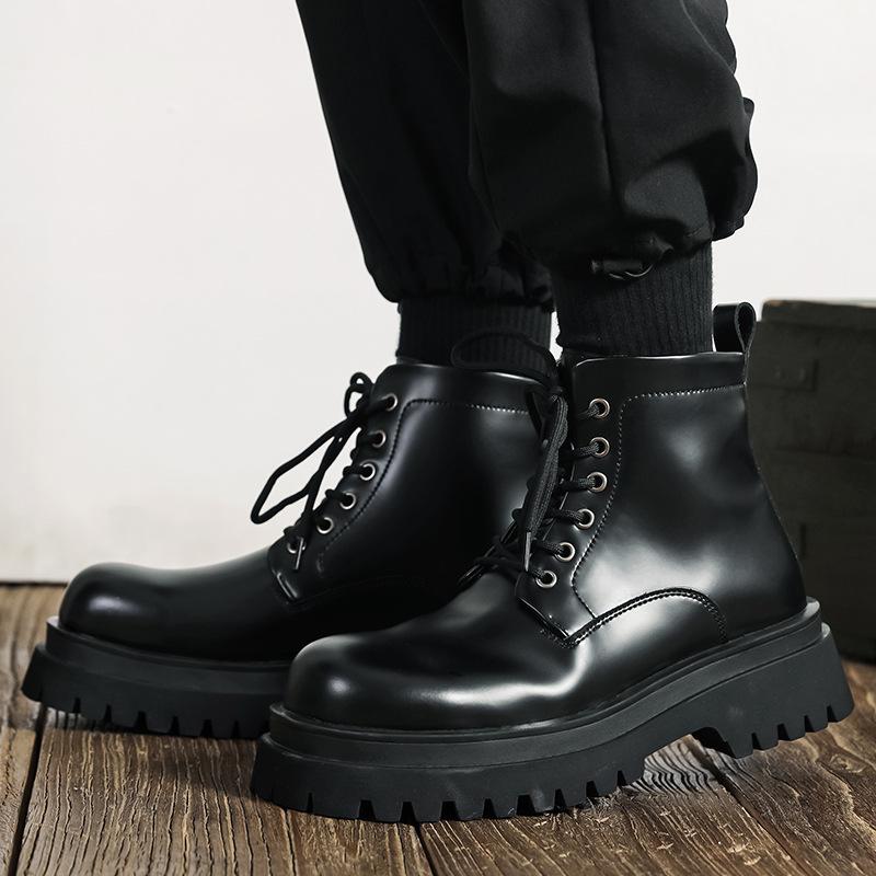 British style men casual original leather boots black trendy platform shoes cowboy ankle boot spring autumn motorcycle botas man