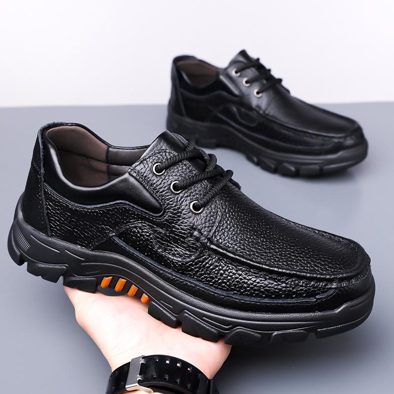 Spring Autumn New Designer Casual Shoes for Men Fashion Solid Color Leather Shoes Male Soft Sole Lace Platform Dress Shoe Man