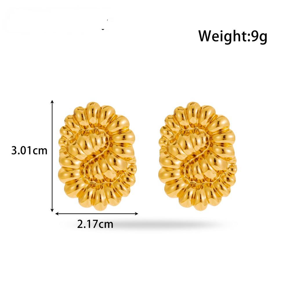 Vintage Fashion Chunky Jewelry 18K Gold Stainless Steel Square Striped Leaf Heart Stud Earrings for Women
