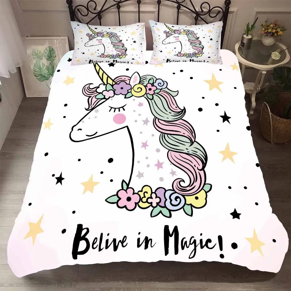 Dropship Unicorns Bed Linens Bedding Dream Cartoon Unicorn Bedcover Set Thick Kids Full King Size Comforter Cover Pillow Cover