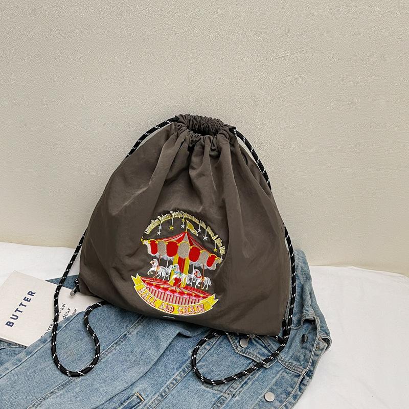 

Embroidery bag summer women s versatile tote bag nylon small bag shoulder bag commuter messenger bag large capacity canvas bag серый